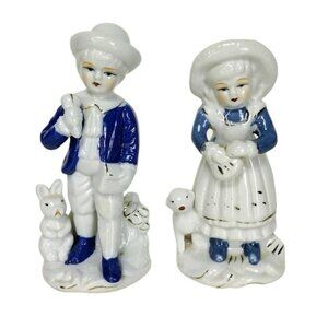 1940's Delftware Porcelain Little Boy Blue & Mary Had a Little Lamb Figurines